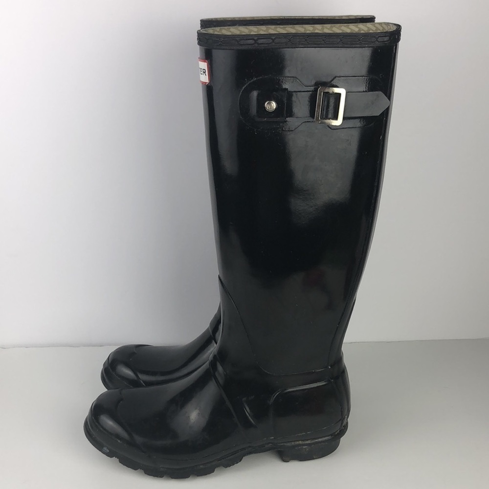 Hunter Original Tall Black Gloss Pull On Rain Boots - Picture 7 of 16